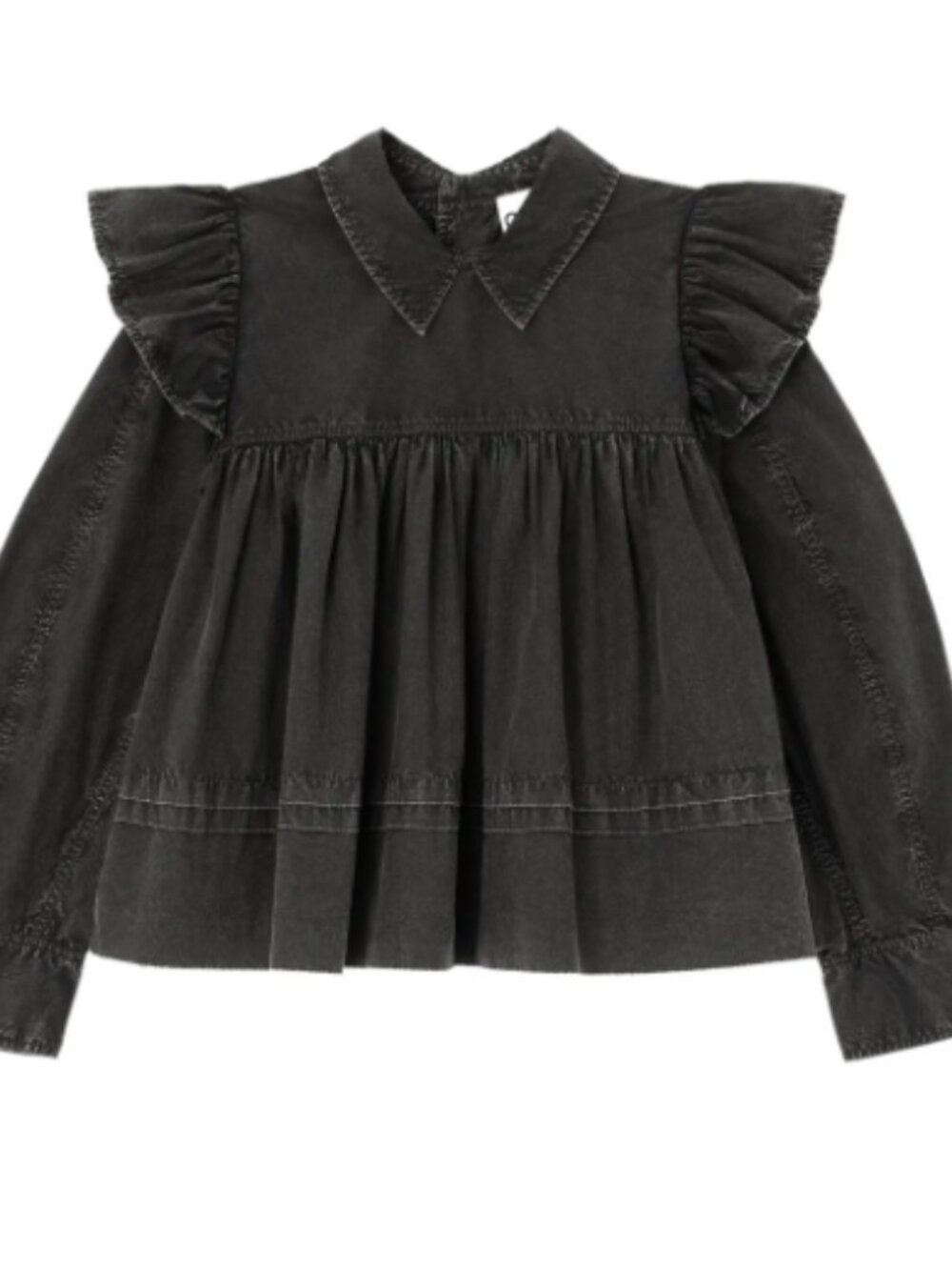 GANNI Black Polo Collar Ruffle Blouse Shirt Top Size XS